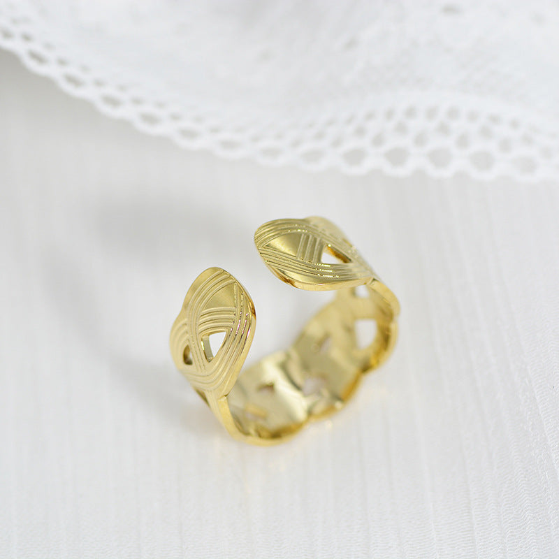 Women Openwork Geometric Stainless Steel Ring Adjustable Opening Fashion Jewelry For Her Durable Stainless Steel