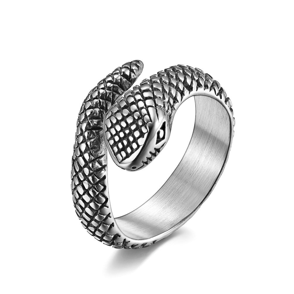 Stainless Steel Viper Snake Ring Bold Animal Design European American Fashion Durable Statement Jewelry Gift For Him