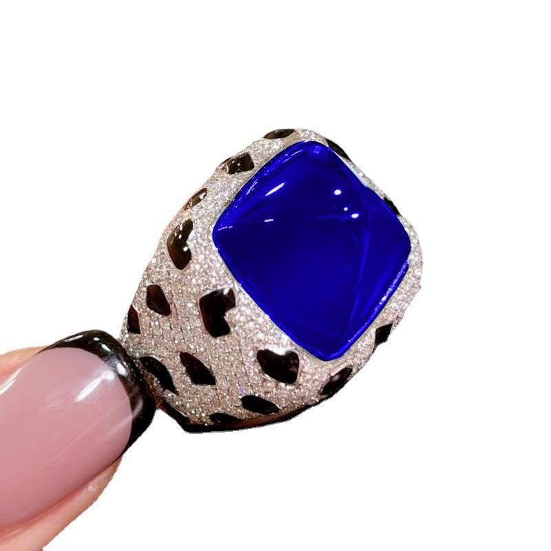 Open Ring With Brown Blue Green Diamond Sugar Tower Design Copper Cheetah Geometry French Retro Jewelry Styles