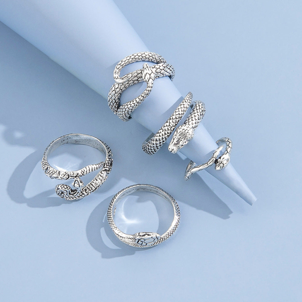 Electroplated Alloy Ring Set Geometric Snake Rings Vintage European American Style 5 Piece Free Shipping Today