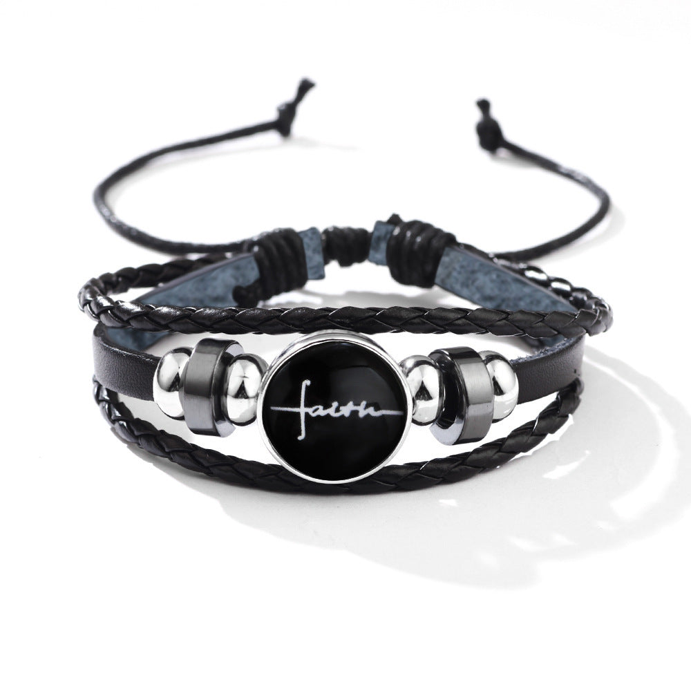 Unisex Woven Bracelet English Letter Buckle Material Material Fashion Jewelry English Leather Bracelet For Men