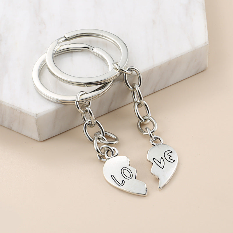 Couple Keychain Puzzle Metal Keychains With Letters Hollow Design Geometric Matching Rings For Pairs Gift For Couples