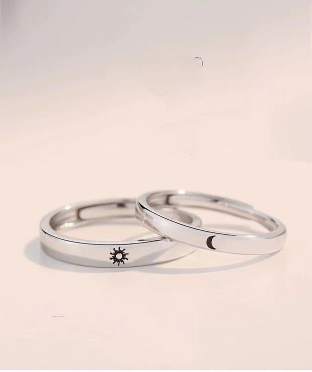 Sun And Moon Couple Rings Adjustable Matching Rings For Him And Her Celestial Copper Promise Bands For Couples
