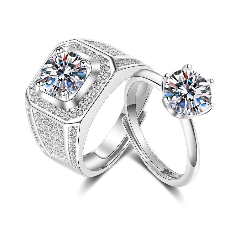 Women Adjustable Open Ring Heart Bow Wave Design Copper Electroplated Micro Zircon Inlaid Anniversary Couple Ring