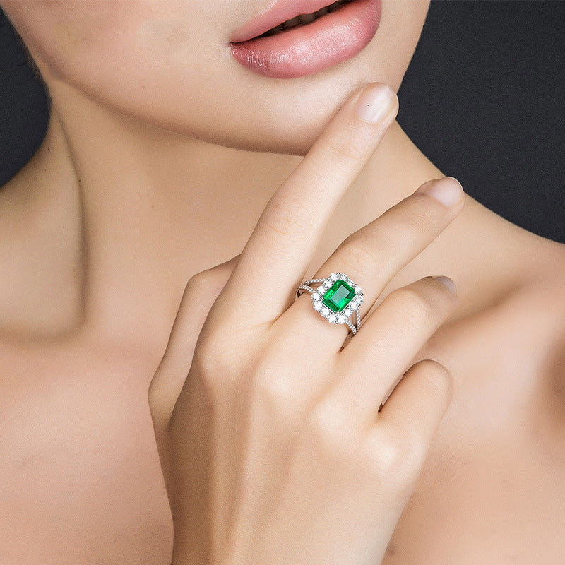 Copper Ring Inlaid With Zircon And Emerald Green Electroplated Geometric Style Jewelry For Everyday Wear Shine