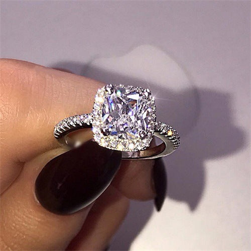 Womens Fashion Ring With Hearts And Arrows Cut Simulated Diamond Silver Electroplated Alloy Ring For Anniversary