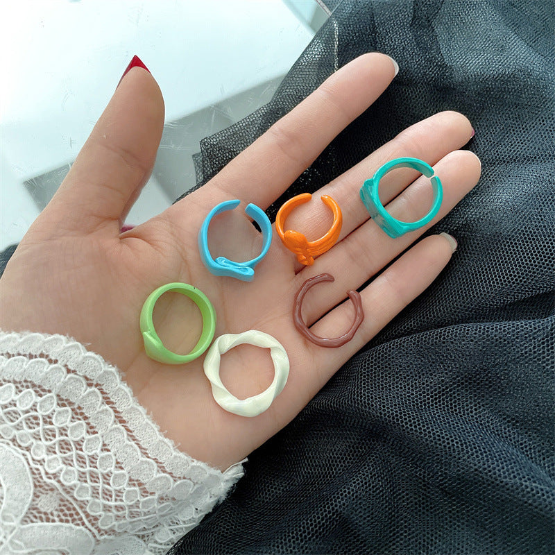 Rainbow Drop Macaron Ring Hollow Acrylic Geometric Style Korean Inspired Jewelry For Fashion Women Gift Travel