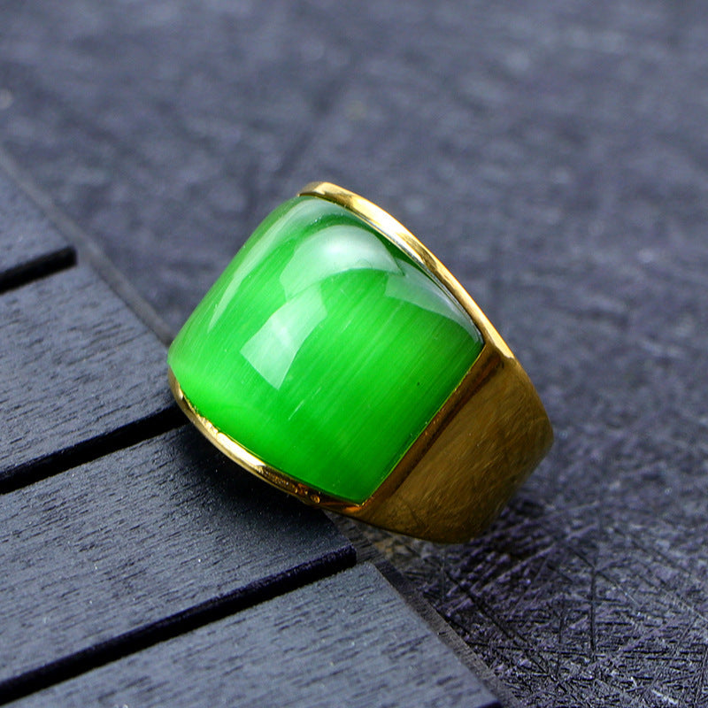 Stainless Steel Ring With Green Opal Stone Vintage Geometric Design Fashion Jewelry For Women Sleek Look Today
