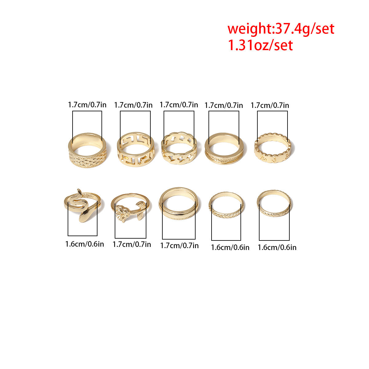 Womens Alloy Ring 10 Piece Geometric Rings Flower Rings Design Electroplated Finish Simple Female Style Jewelry