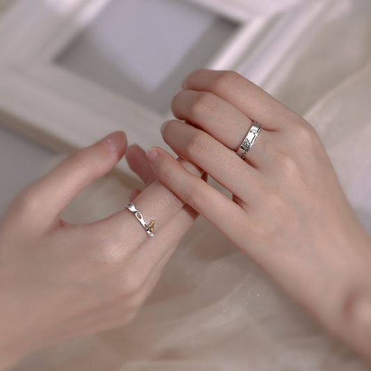 Couple Rings Adjustable Platinum Plated Copper Geometric Whale Design Matching Style Promise Bands Anniversary