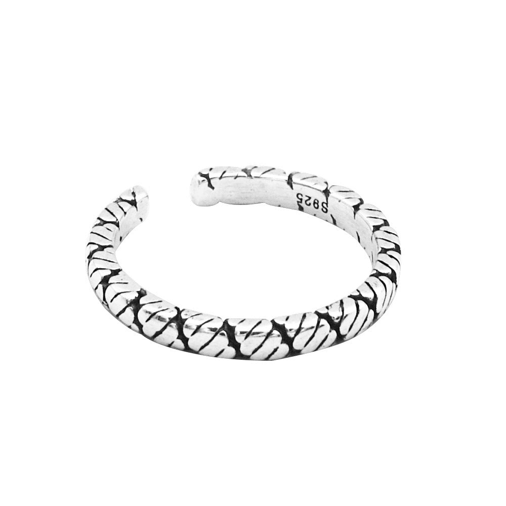 Womens 925 Sterling Silver Ring Vintage Textured Geometric Retro Style For Women Summer Fine Rings Modern Look