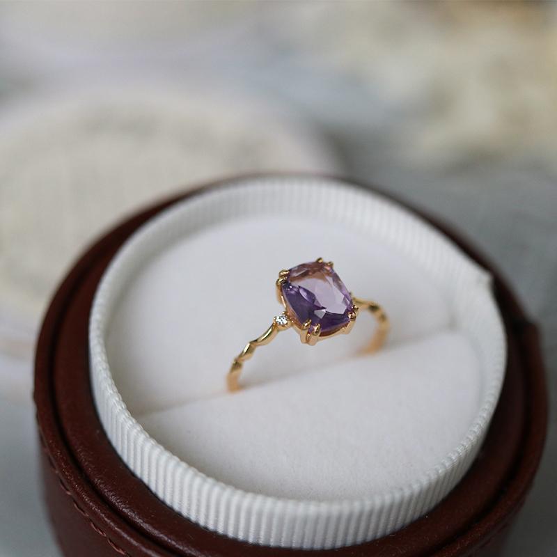 Lavender Amethyst Ring For Women Simple Copper Silver Band US Sizes 6 7 8 9 Elegant Fine Jewelry Copper Shines