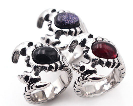 Mens Titanium Steel Ring With Scorpion Design And Gemstone Accent Stainless Band Unisex Retro Style Engineered
