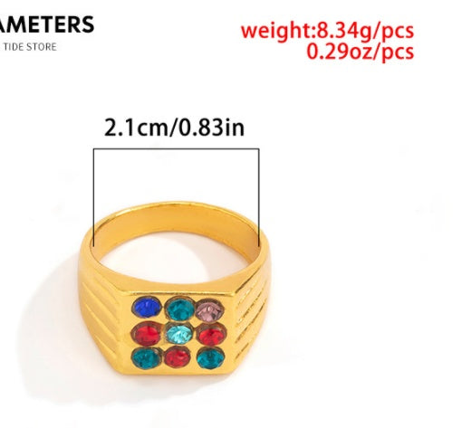 Men Gold Plated Ring Geometric Retro Alloy Jewelry With Rhinestone Inlay Fashion Accessory Gifts For Men Style