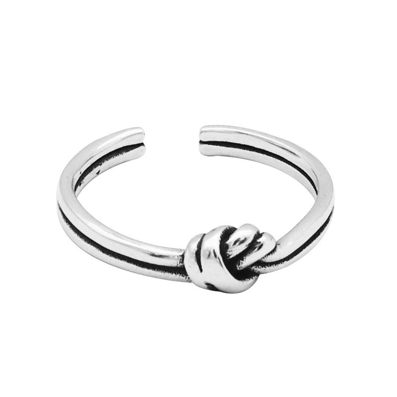 Women 925 Sterling Silver Ring Vintage Knotted Geometric Retro Statement Knuckle Jewelry For Her Vintage Style