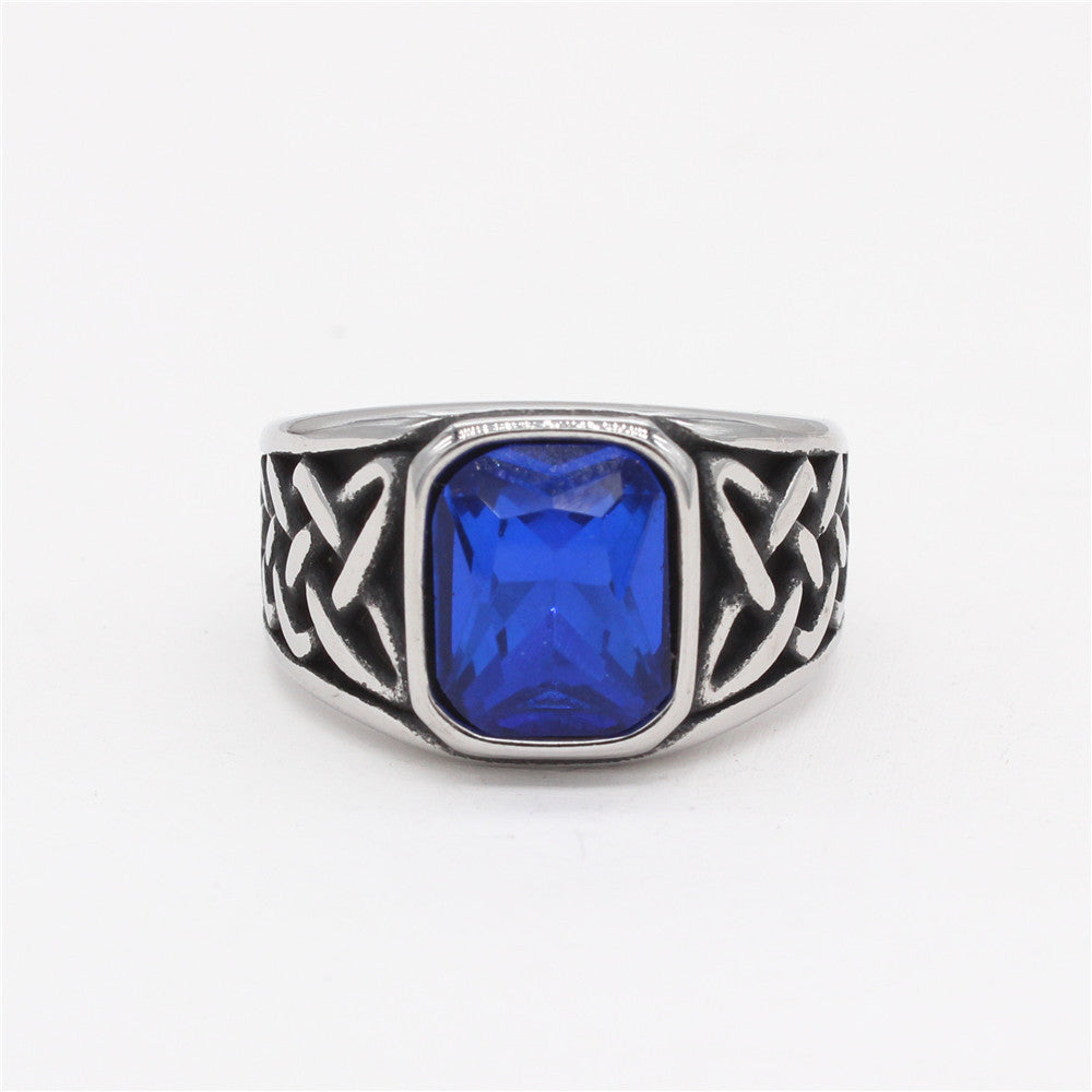 Viking Pattern Gemstone Titanium Steel Ring for Men