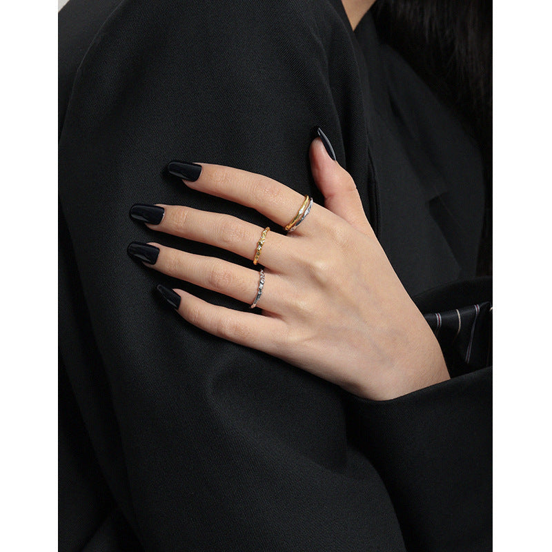 Silver Ring With Irregular Micro Inlaid Zircon Texture For Women Adjustable Opening With Durable Quality Shine