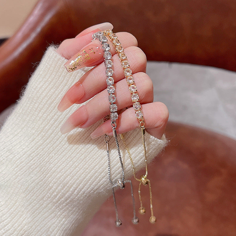 Womens Adjustable Zircon Accent Bracelet With Pull Out Design Geometric Round Copper Jewelry Gift For Her Best