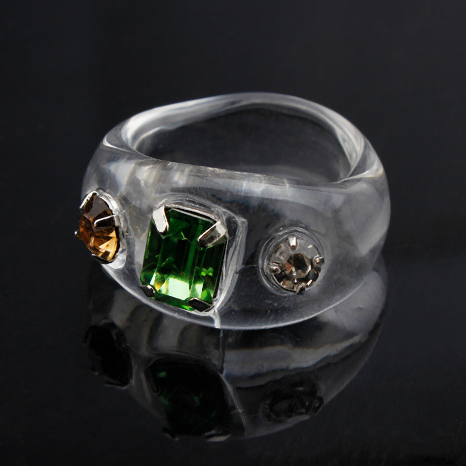 Vintage Star Rings Set for Women Alloy Inlaid Gem Rings Electroplated Candy Colored Jewelry Six Piece Set Gift