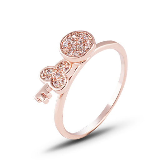 Women's Zircon Inlaid Rose Gold Plated Copper Ring For Wedding Engagement Anniversary Gift Elegant Jewelry For Her