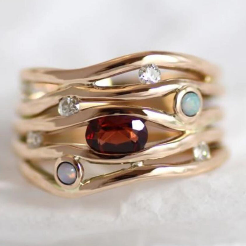 Unisex Ring Champagne Inlaid Red Stone Rhinestone Jewelry Elegant Copper Geometric Fashion Accessories Durable