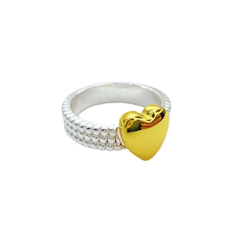 Womens Gold Silver Mix Match Ring Peach Heart Design Korean Japanese Fashion Jewelry Elegant Cute Ring Fashion