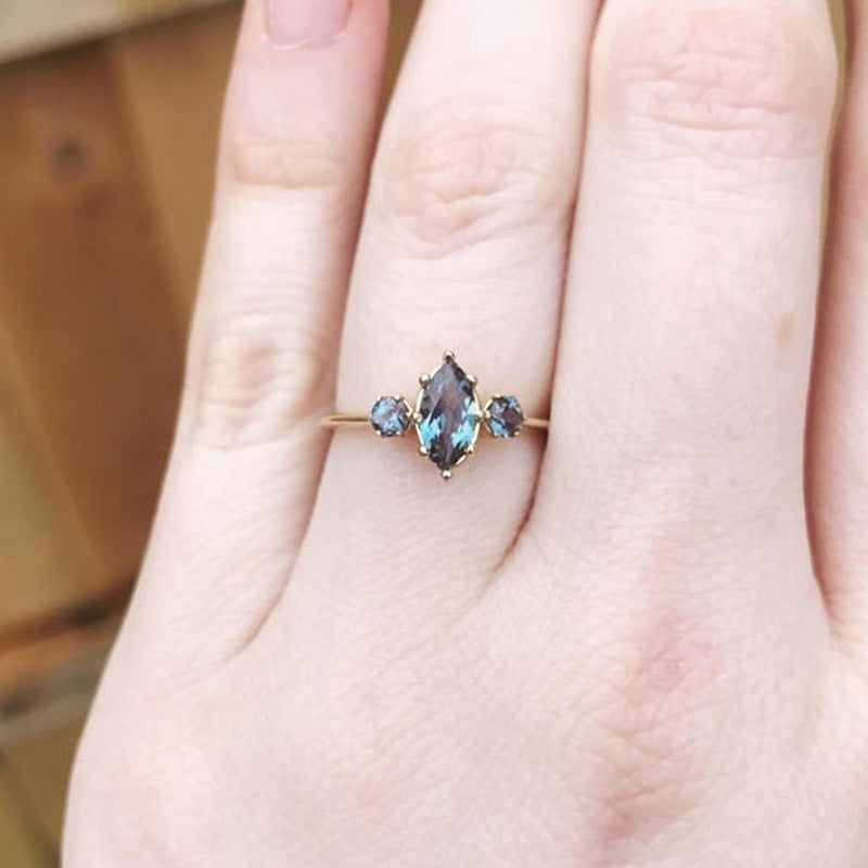 Womens Geometric Alloy Ring With Artificial Gemstones Electroplated Metal Ring European Design Fashion For Hers