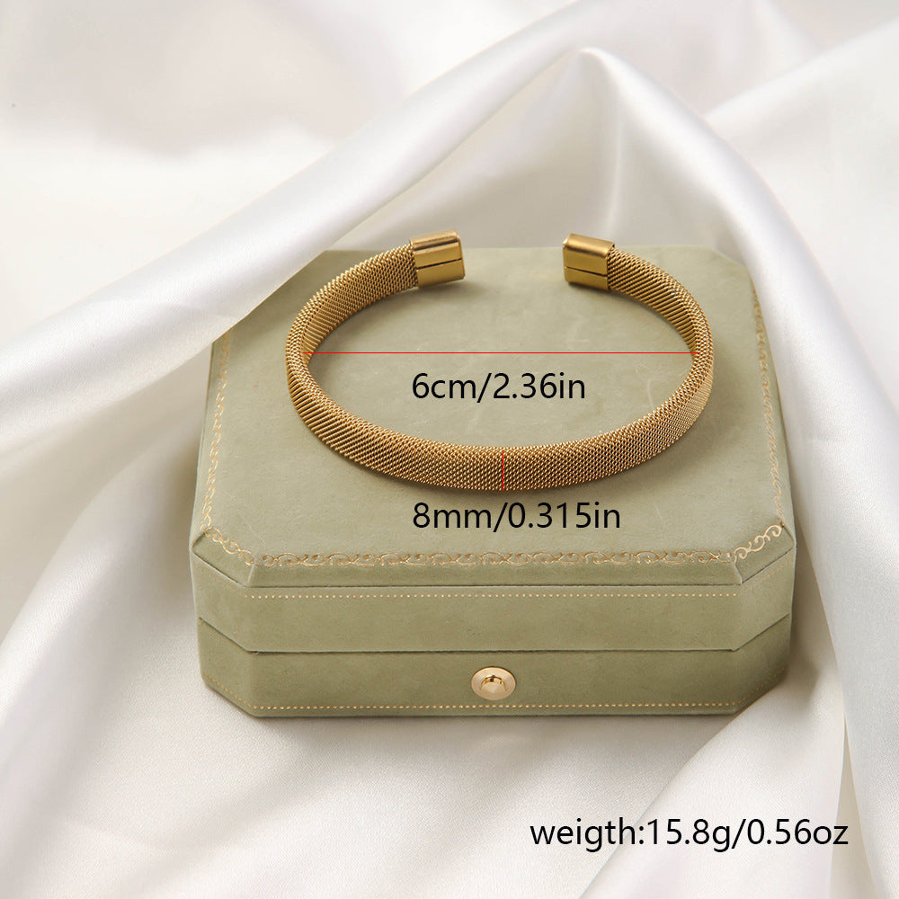 Stainless Steel Woven Bracelet Open Ended Fashion Bangle Electroplated Durable Round Design Accessory Steel And Gold