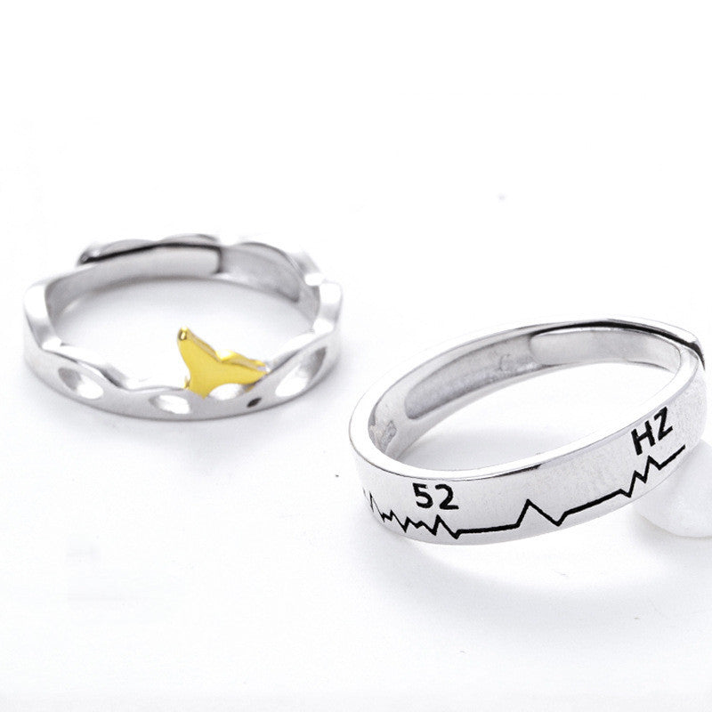 Couple Rings Adjustable Platinum Plated Copper Geometric Whale Design Matching Style Promise Bands Anniversary