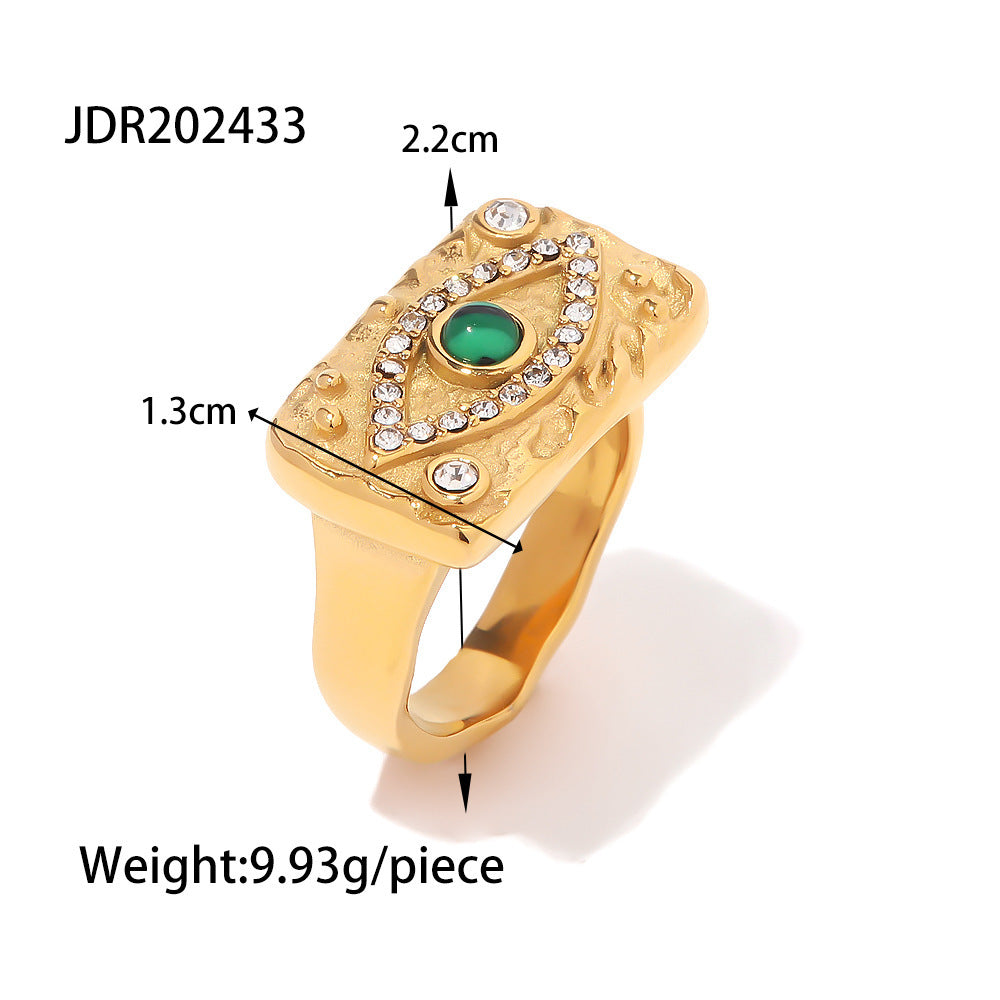 Womens Ring 18K Gold Plated Inlaid Zircon Ring Square Plate Stainless Steel Fashion Jewelry Gift For Her Today