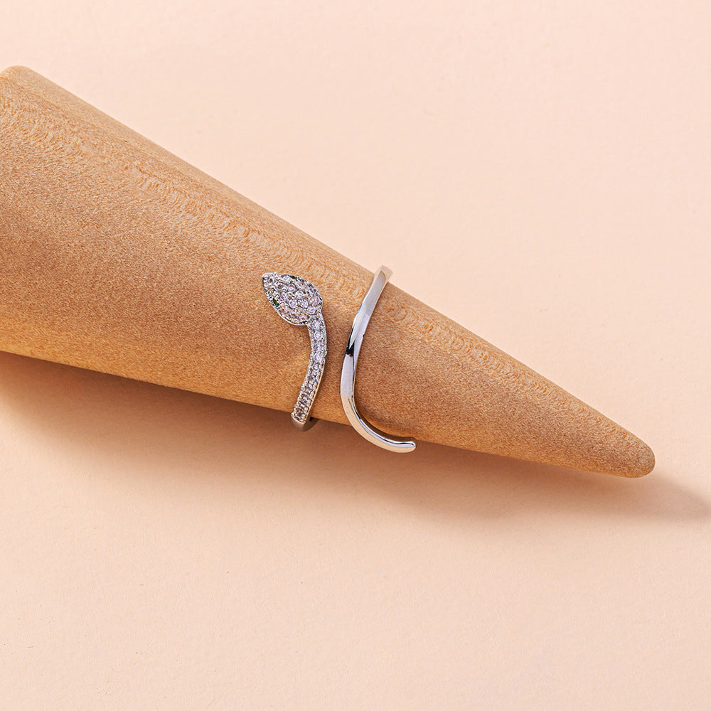 Adjustable Snake Ring With Green Eyes Animal Zodiac Fashion Copper Zircon Micro Set Ins Fashion Ring For Women