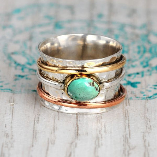 Womens Insect Ring Turquoise Ring Glazed Gemstone Ring Fashion Jewelry Electroplated Alloy Ring Tri Color Ring