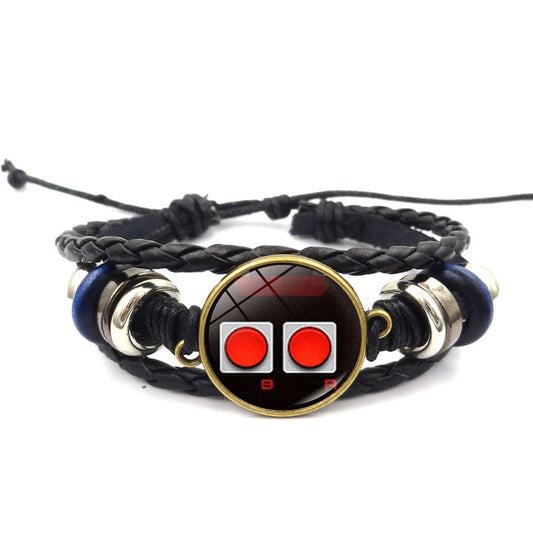 Unisex Leather Bracelet Vintage Alloy Constellation Beaded Design Retro Game Controller Time Gem Anniversary Keepsake