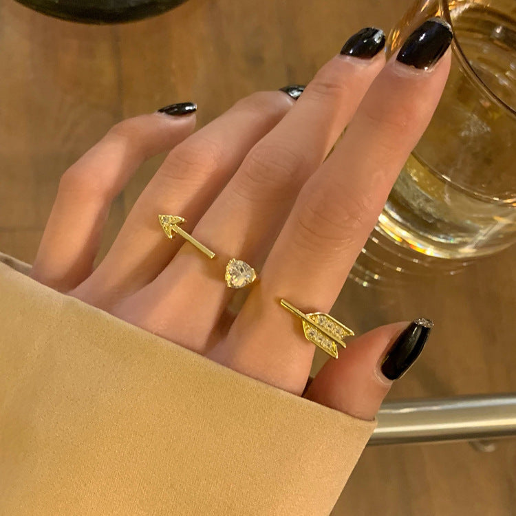 Adjustable Heart Ring With Micro Inlaid Zirconium Gold Plated Copper Geometric Design For Her Gleam Gold Shine