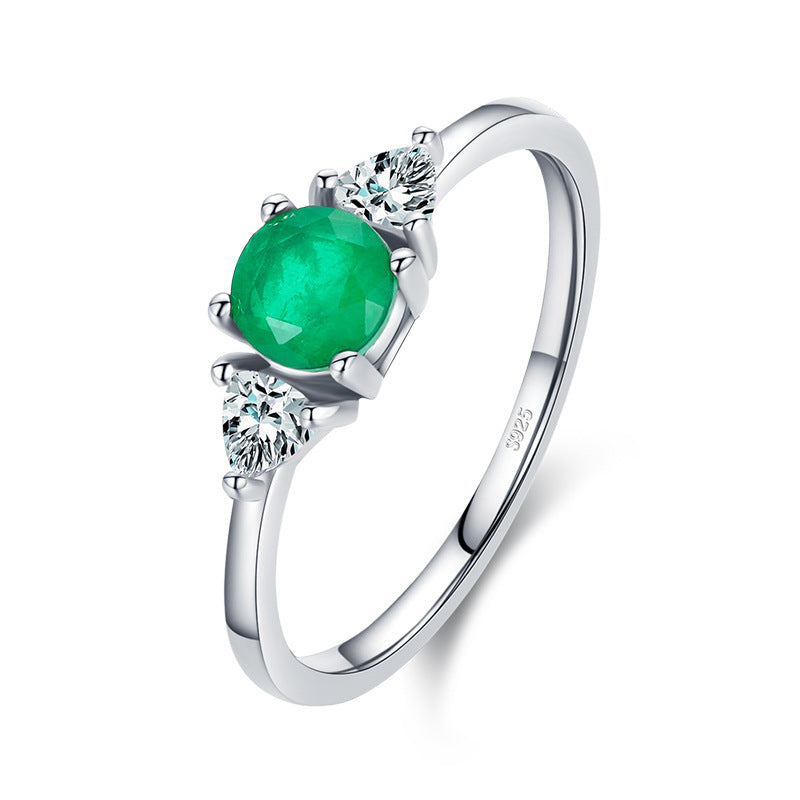 Emerald Green Mosaic Round Silver Ring Fashion Jewelry For Women And Girls Trendy Ring Elegant Everyday Styles
