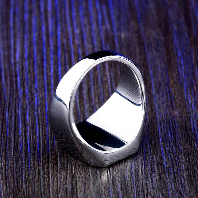 Mens Stainless Steel Inlaid Jewel Ring Retro Geometric Design Durable Fashion Accessory Statement Piece Green