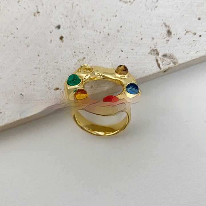 Special Interest Design Retro Fashion Unisex Brass Gold Plated Color Ring Electroplated Copper Size Free Style