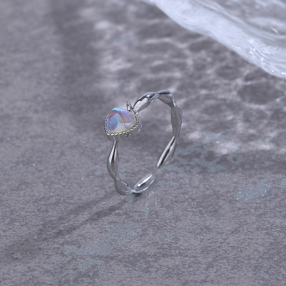 Women's Heart Ring Moonstone Zircon Adjustable Copper Band