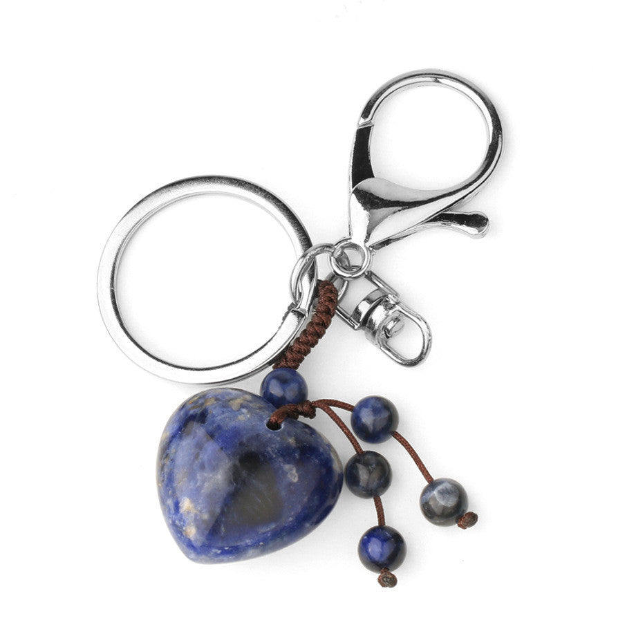 Natural Stone Keychain Electroplated Love Heart Key Chain Water Drop Bell Freshly Baked Unique Stone Drop Bell