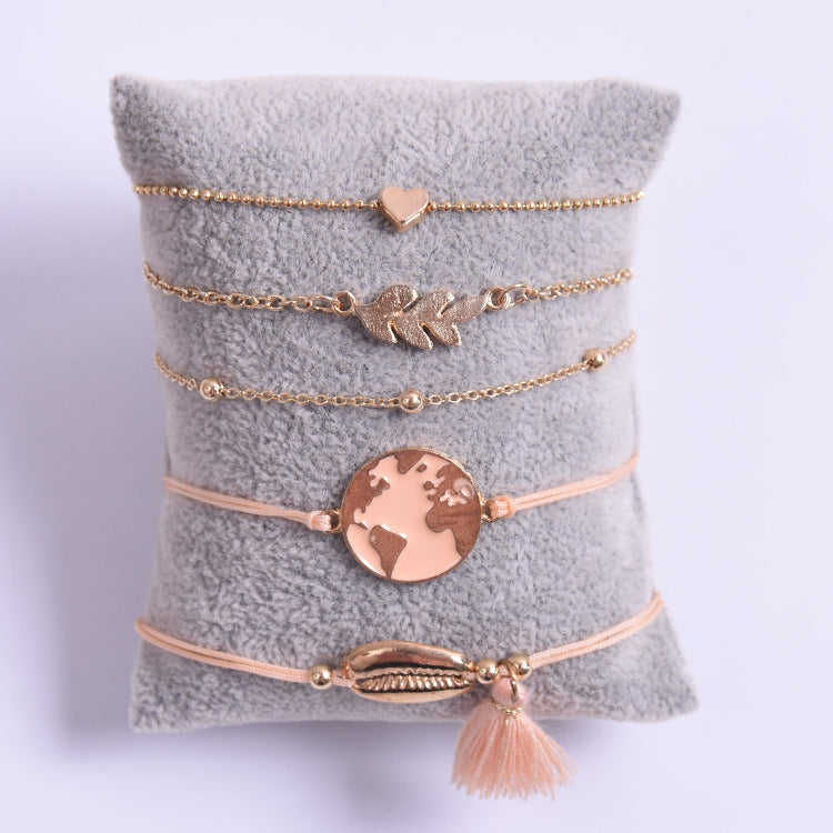 Unisex Alloy Tassel Bracelet Set Chain Braided Rope With Leaf Charm Fashion Bracelet Individually Packed Today