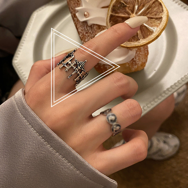 Unisex Vintage Silver Plated Ring Adjustable Geometric Design Retro Style Individually Packed Jewelryaccessory