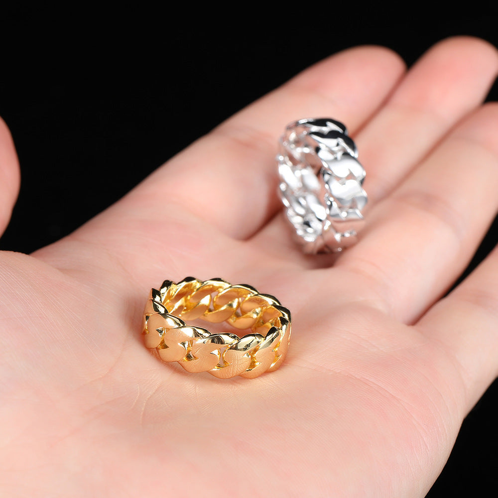 Unisex Ring Hip Hop Cuban Link Copper Geometric Jewelry Gold Electroplated Finish Durable Fashion Accessory Style