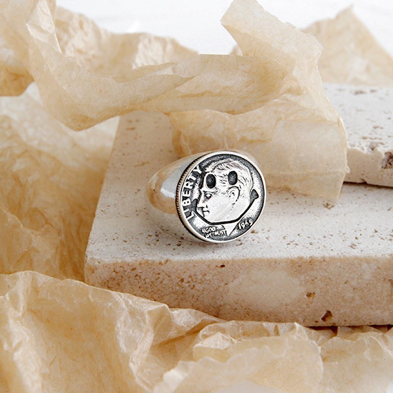 Women's Exaggerated Letter Ring Vintage Copper Electroplated Adjustable Opening Fashion Statement Jewelry Gift