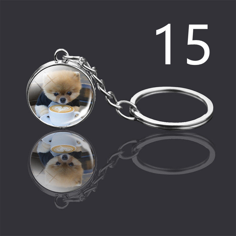 Dog Keychain Double Sided Glass Ball Pendant Exquisite Metal Design Key Chain For Pet Lovers Gift For Everyday