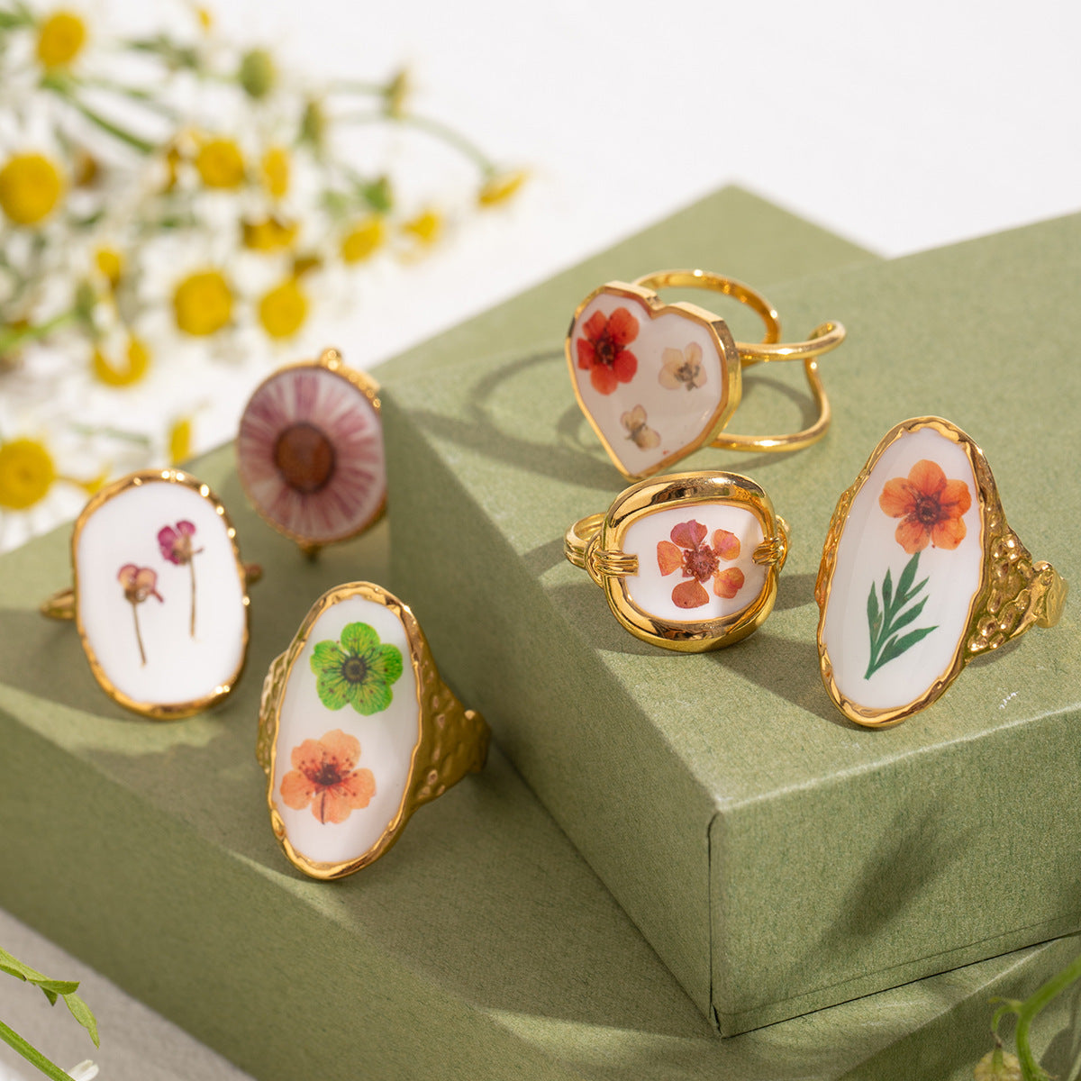 Women's Stainless Steel Flower Ring Adjustable Opening Electroplated Durable Fashion Jewelry Accessory For Her