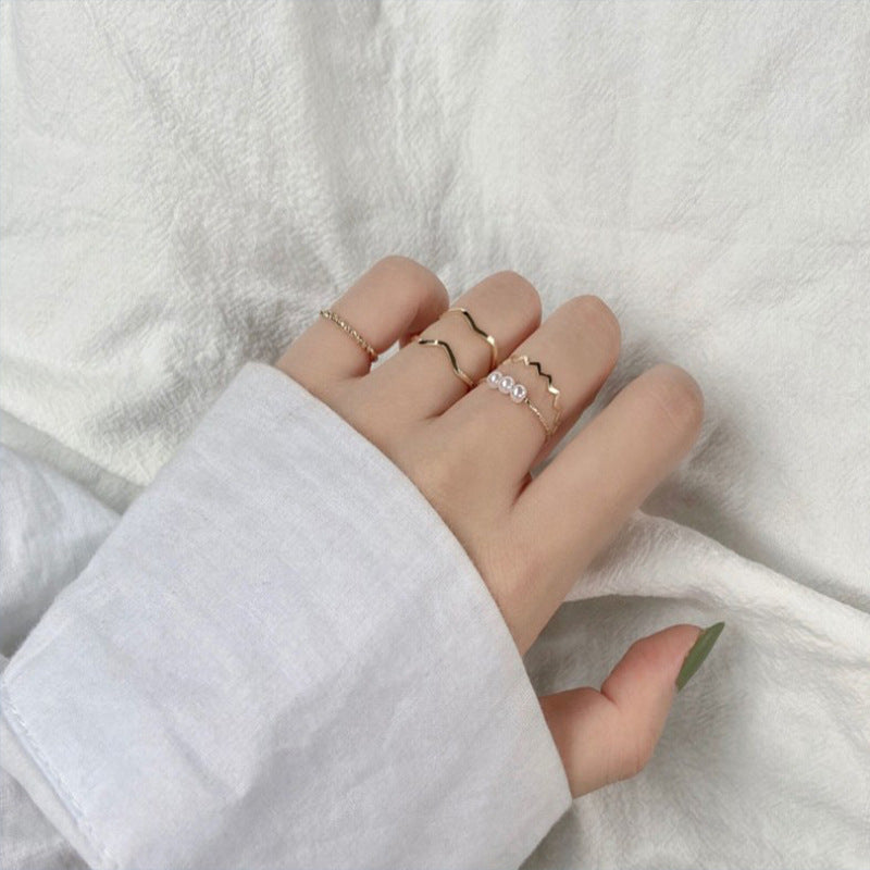 Elegant U Shaped Pearl Inlay Alloy Ring For Women Adjustable Opening Korean Style Birthday Gifts Everyday Wear