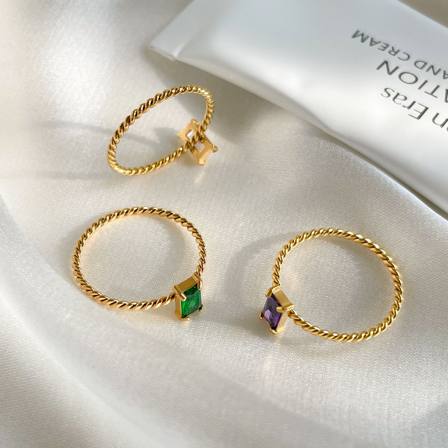 Women Titanium Steel Ring Purple Square Zircon Geometric Wreath Designer Electroplated Durable Fashion Jewelry