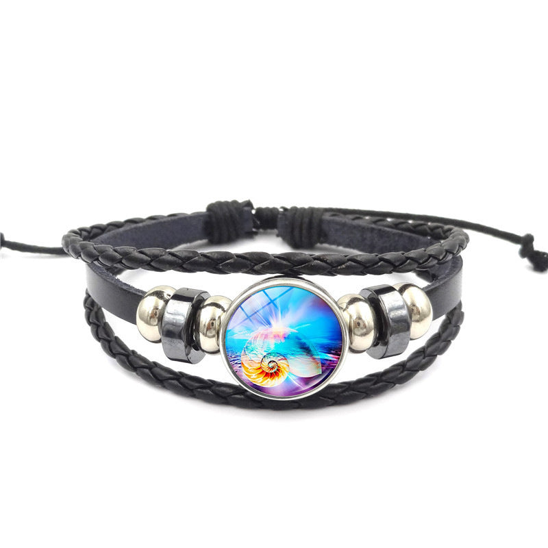 Unisex Woven Leather Bracelet Ocean Style Multi Layer Zodiac Ornament Fashion Jewelry Handmade Accessory Everyday Wear