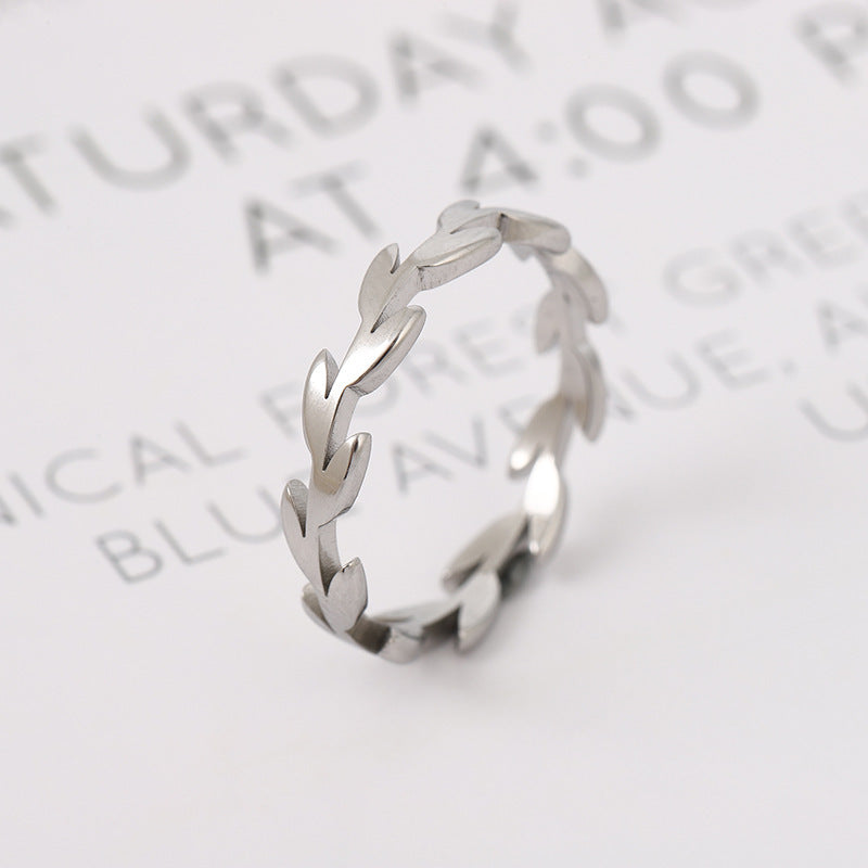 Unisex Stainless Polished Steel Star Ring With Leaves And Trees Design Korean Fashion Jewelry Size 5 6 7 8 9 10