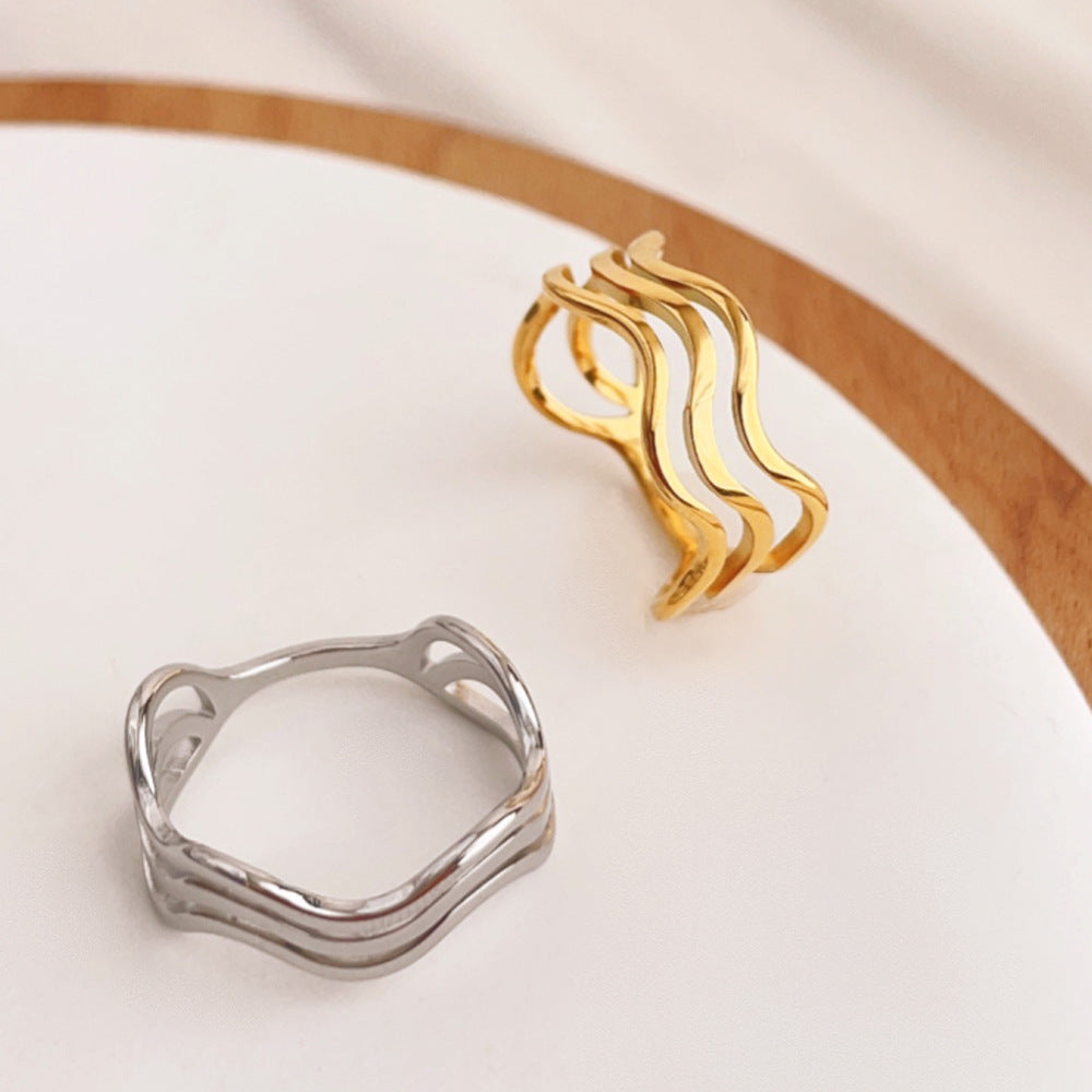 Stainless Steel Ring For Women Lightning Geometry Electroplated Finish In Gold Steel High ColorRetention Style